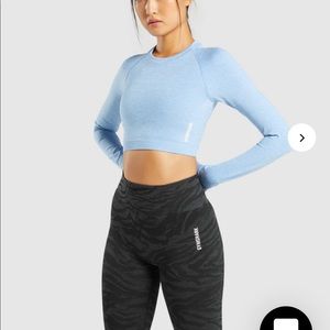 GYMSHARK ADAPT MARL SEAMLESS LS CROP TOP Light Blue size small